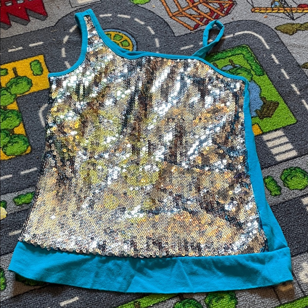 Justice Sequin Tank Top in Turquoise and Silver